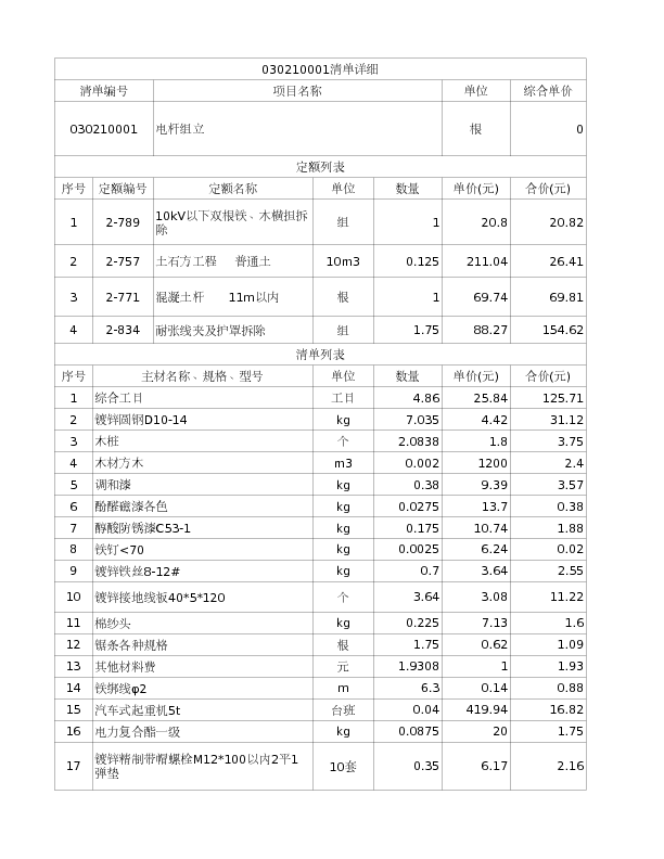 030210001  电杆组立