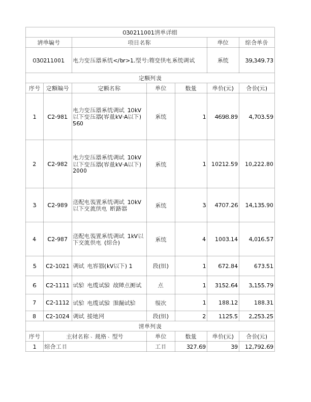 030211001  电力变压器系统</br>1.型号:箱变供电系统调试