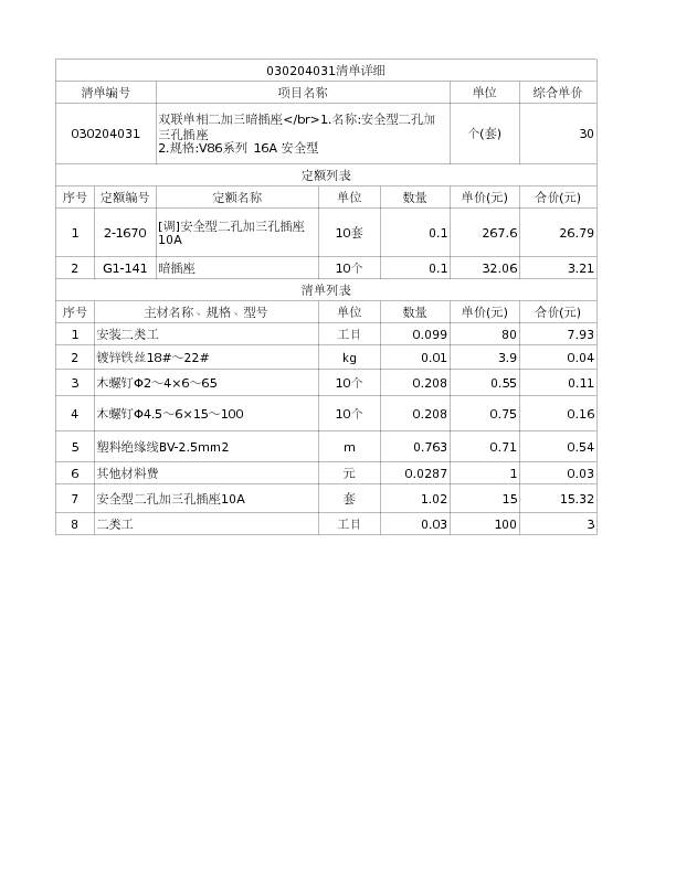 030204031  双联单相二加三暗插座</br>1.名称:安全型二孔加三孔插座

