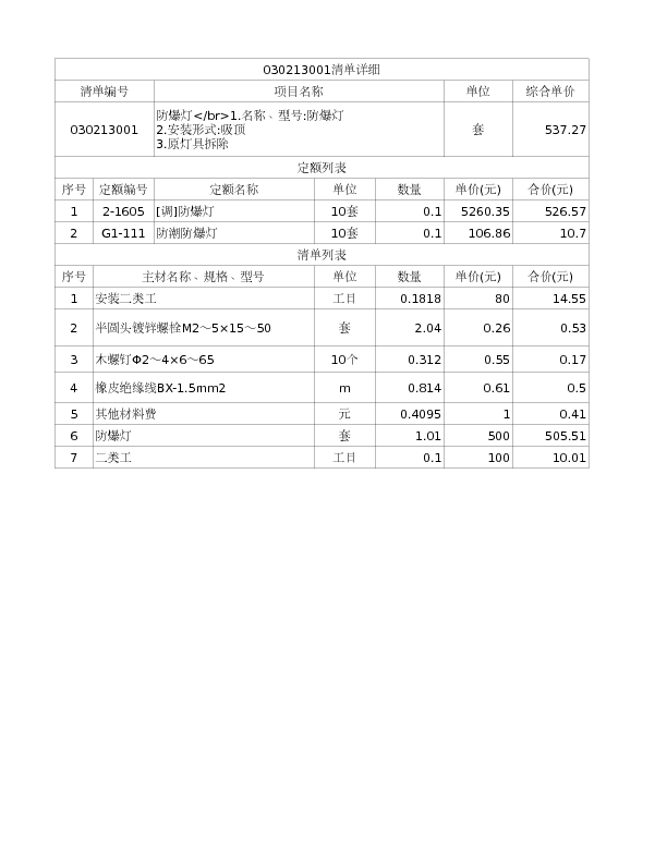 030213001  防爆灯</br>1.名称、型号:防爆灯
