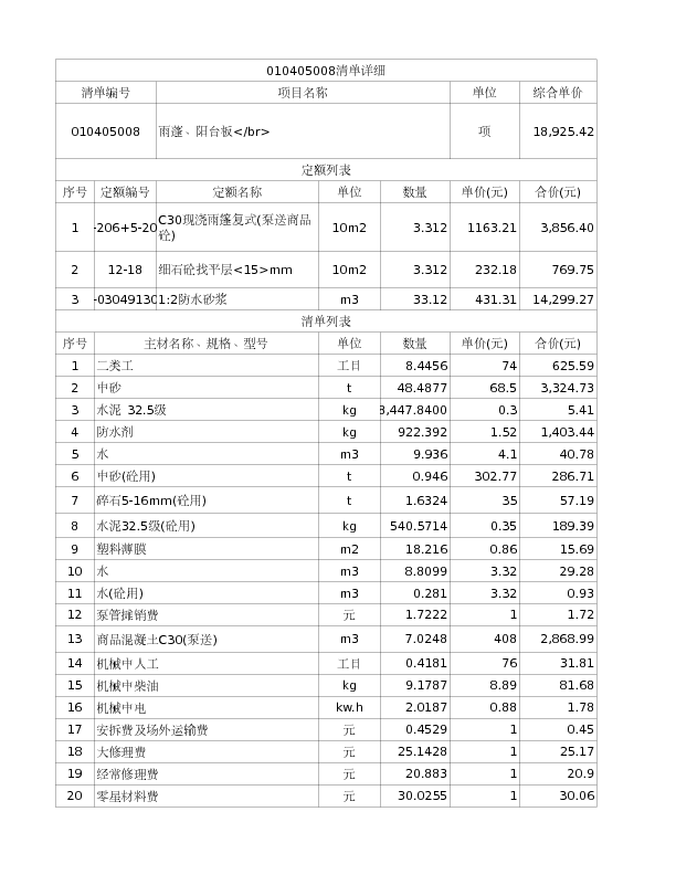 010405008  雨蓬、阳台板