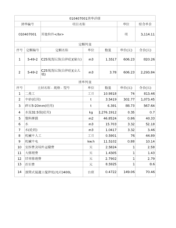010407001  其他构件