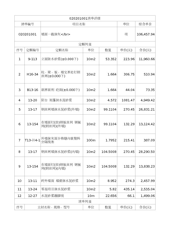 020201001  墙面一般抹灰