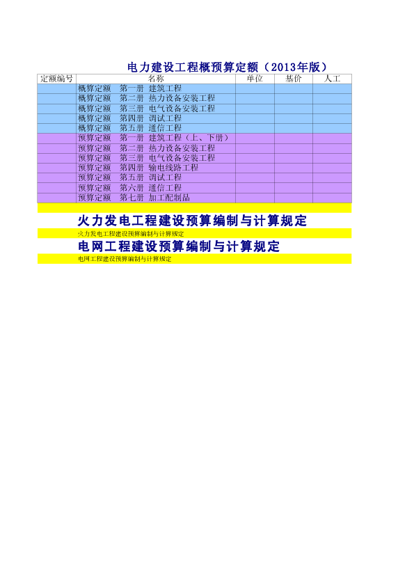 电力建设工程概预算定额Excel(2013年版)