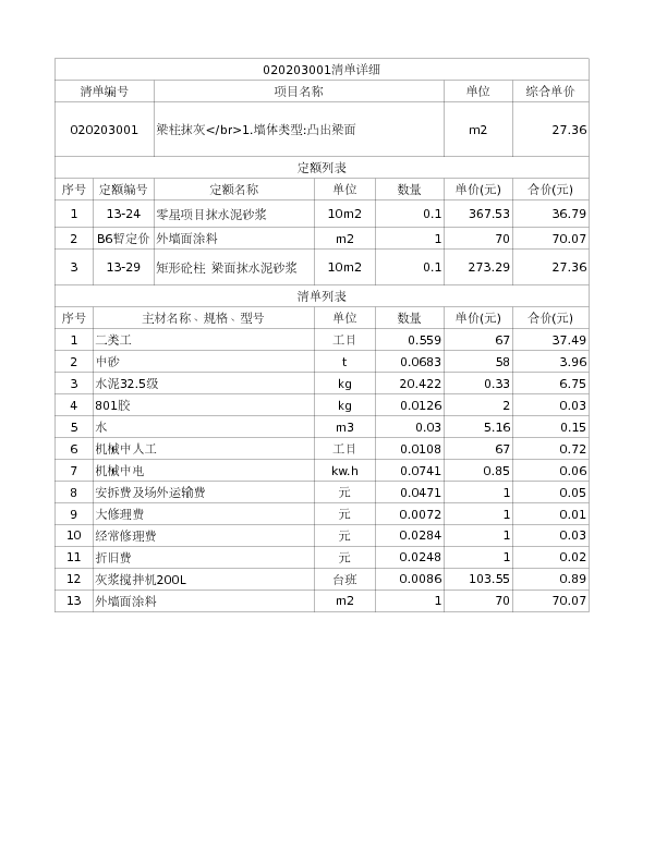 020203001  梁柱抹灰</br>1.墙体类型:凸出梁面