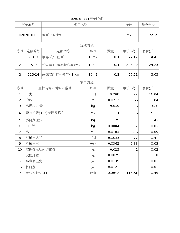 020201001  墙面一般抹灰