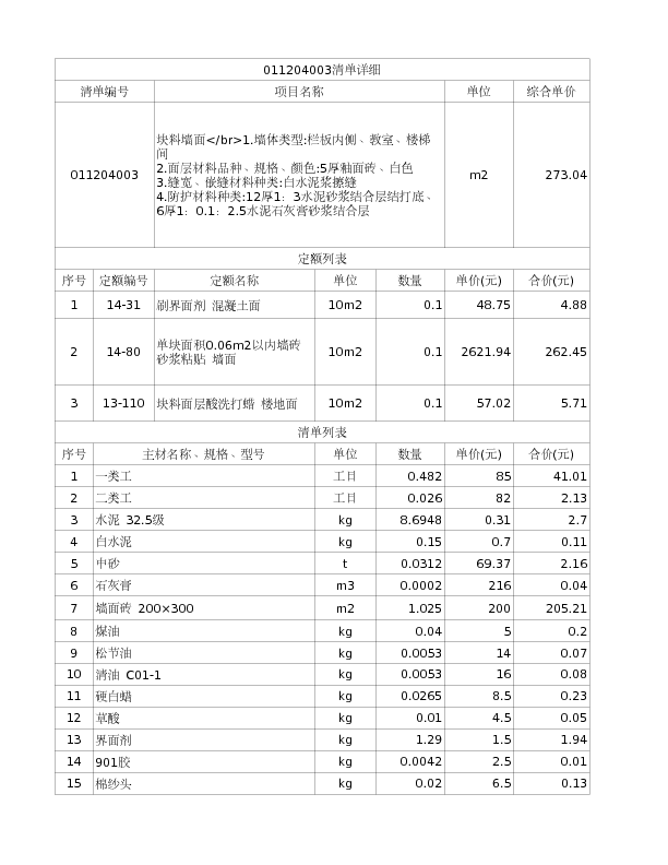 011204003  块料墙面</br>1.墙体类型:栏板内侧、教室、楼梯间
