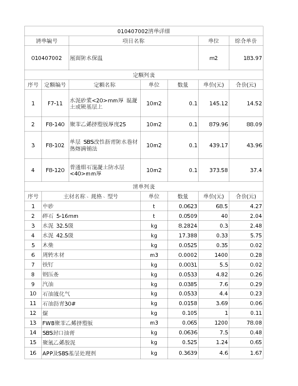 010407002  屋面防水保温