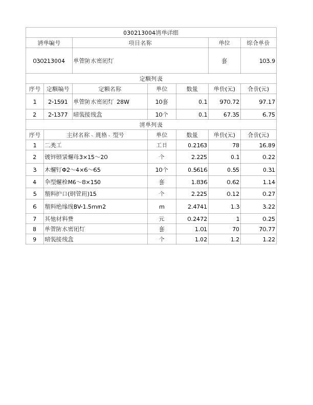 030213004  单管防水密闭灯