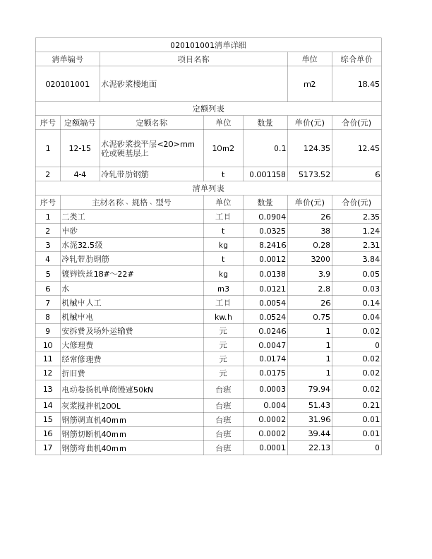 020101001  水泥砂浆楼地面