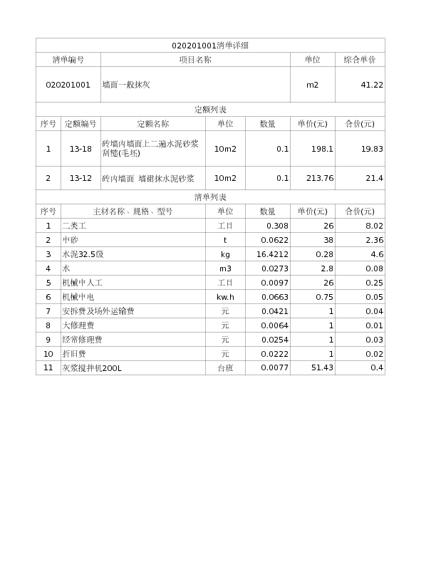 020201001  墙面一般抹灰