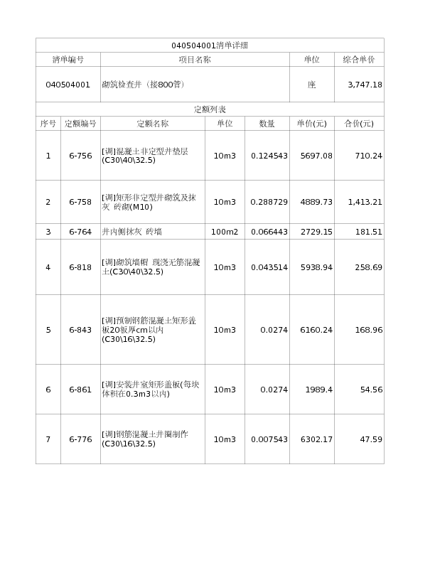 040504001  砌筑检查井（接800管）