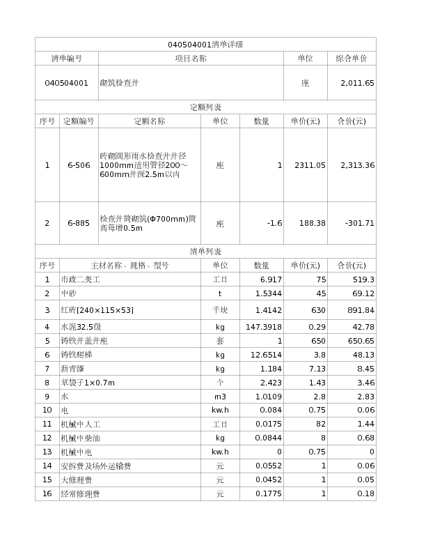 040504001  砌筑检查井