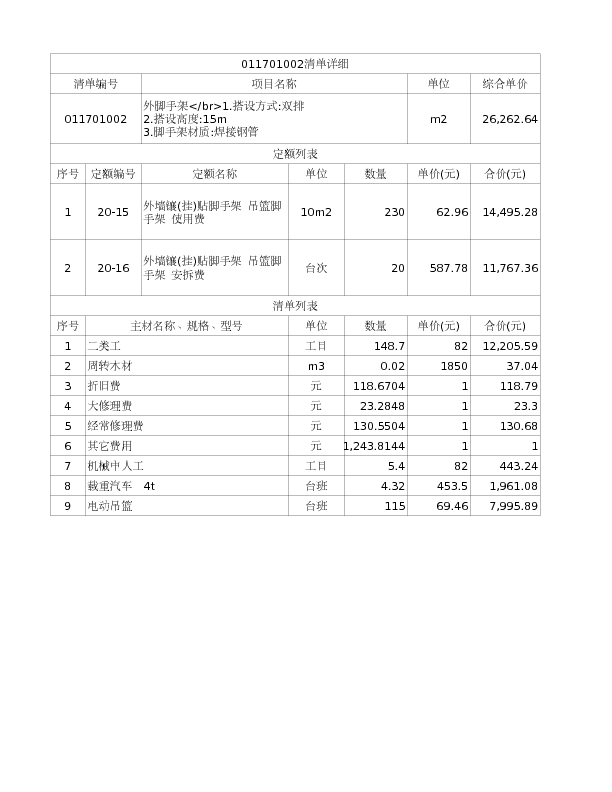 011701002  外脚手架</br>1.搭设方式:双排

