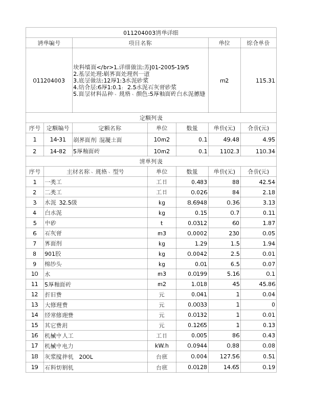 011204003  块料墙面</br>1.详细做法:苏J01-2005-19/5