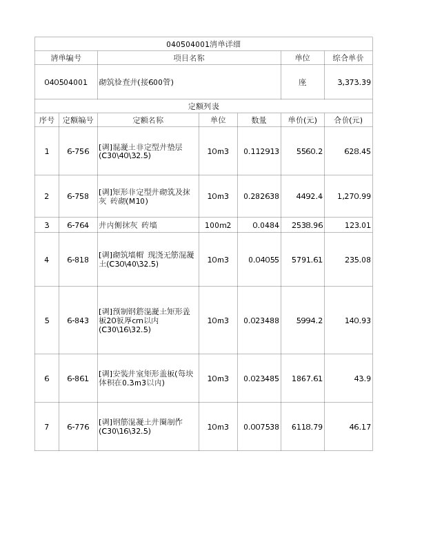 040504001  砌筑检查井(接600管)
