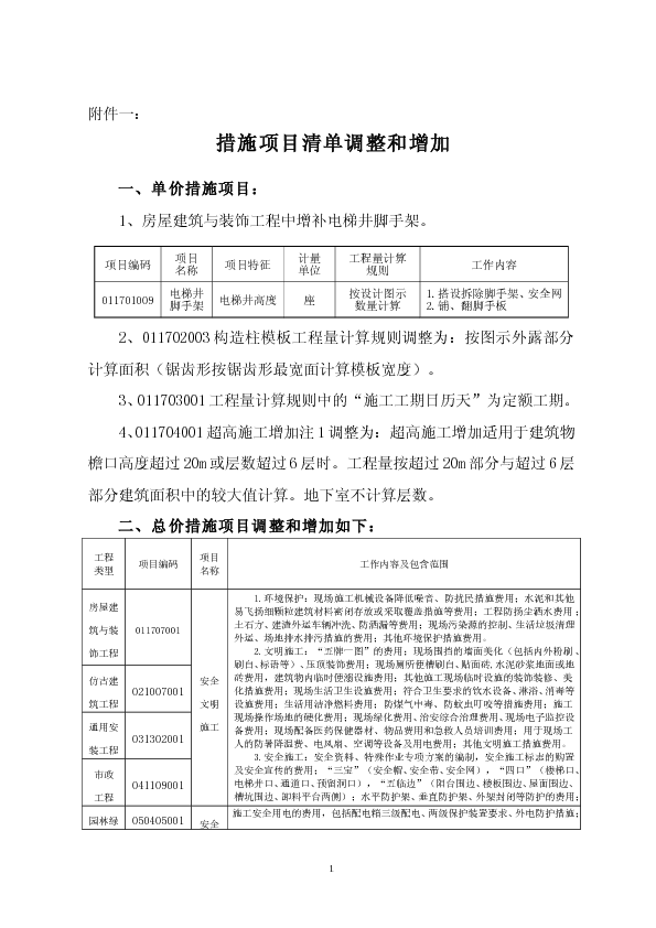 苏建价〔2014〕448号 Word表格附件 1、措施项目清单调整和增加 2、工程量清单计价表格调整部分（共5张表）