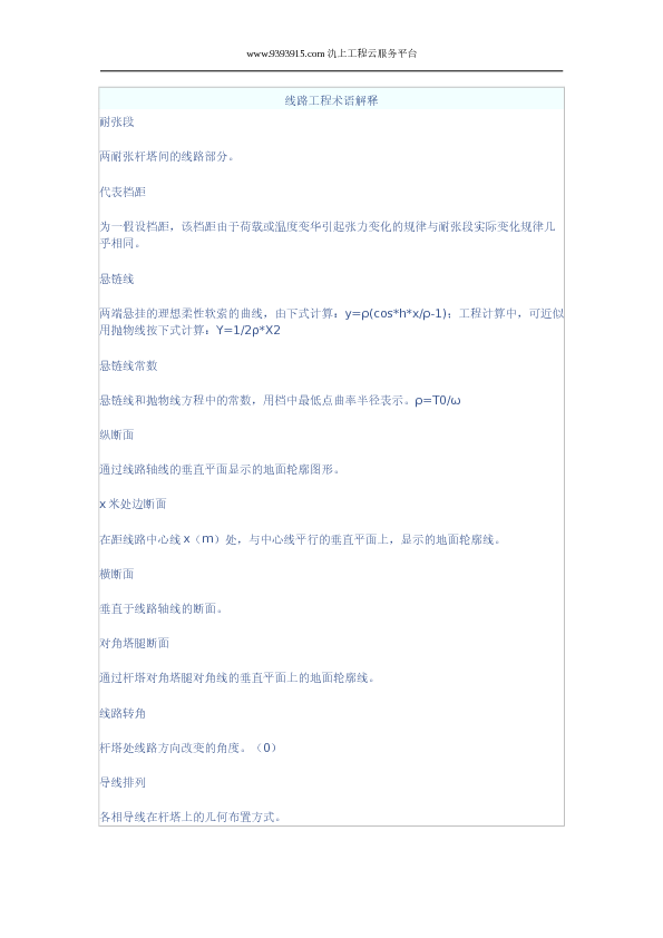 线路工程术语解释