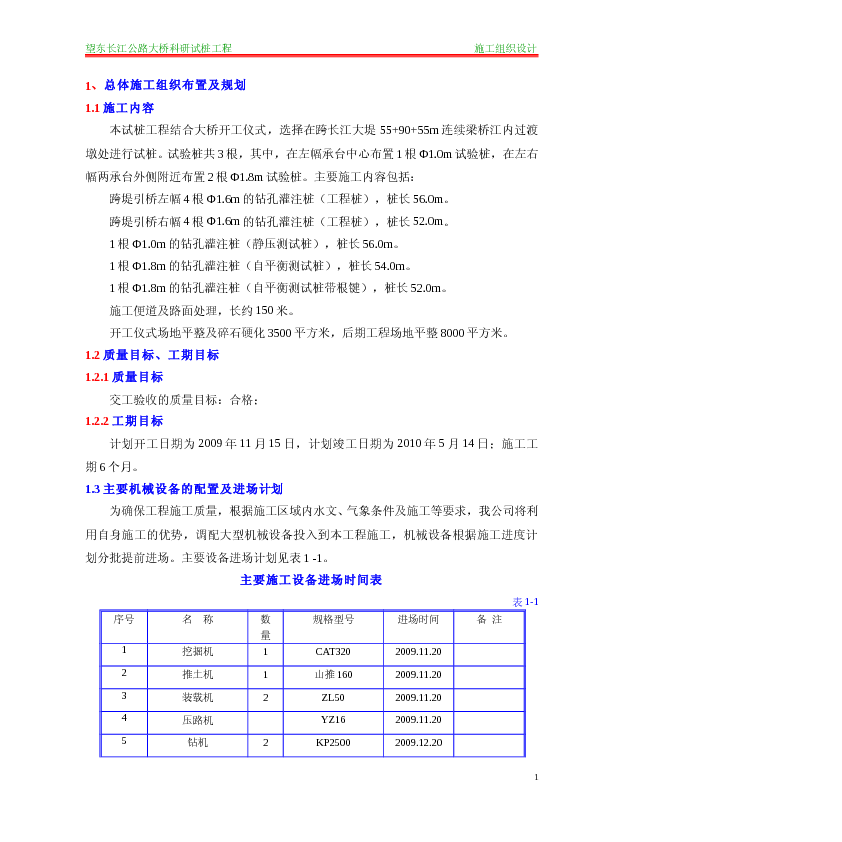 望东长江公路大桥科研试桩工程施工组织设计