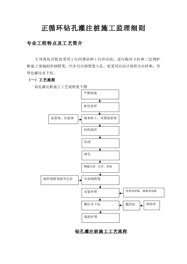 某正循环钻孔灌注桩桩基监理实施细则