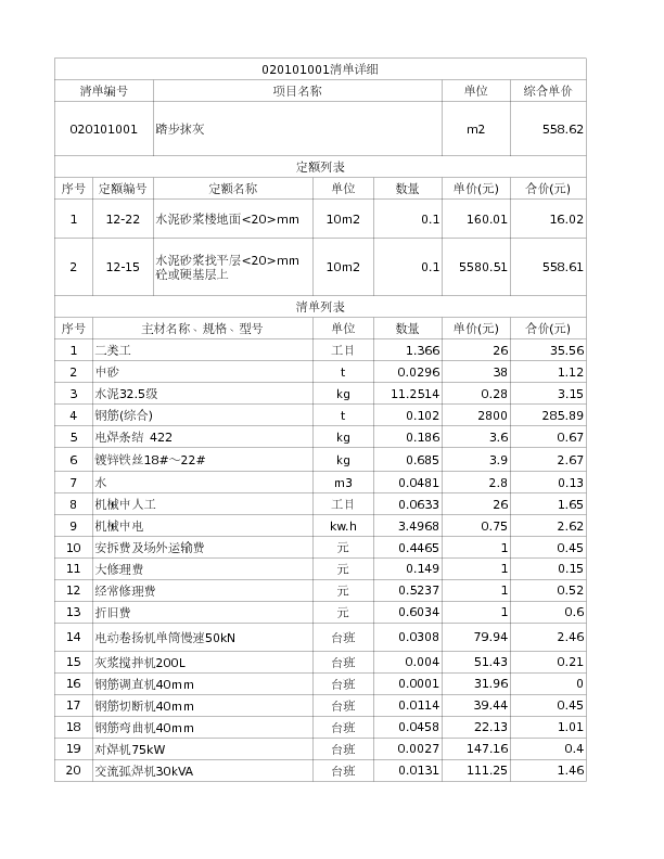 020101001  踏步抹灰