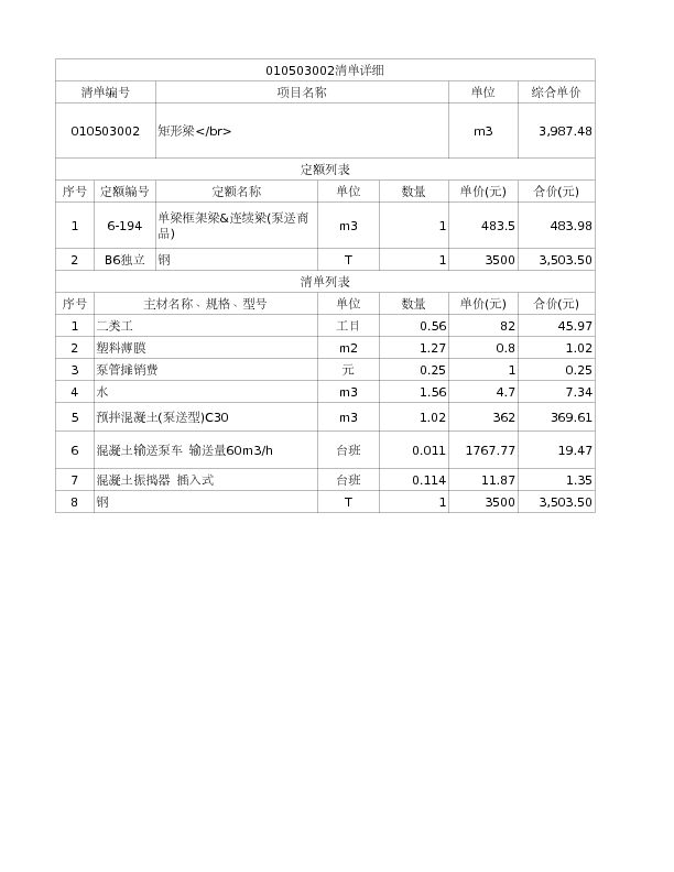 010503002  矩形梁</br>