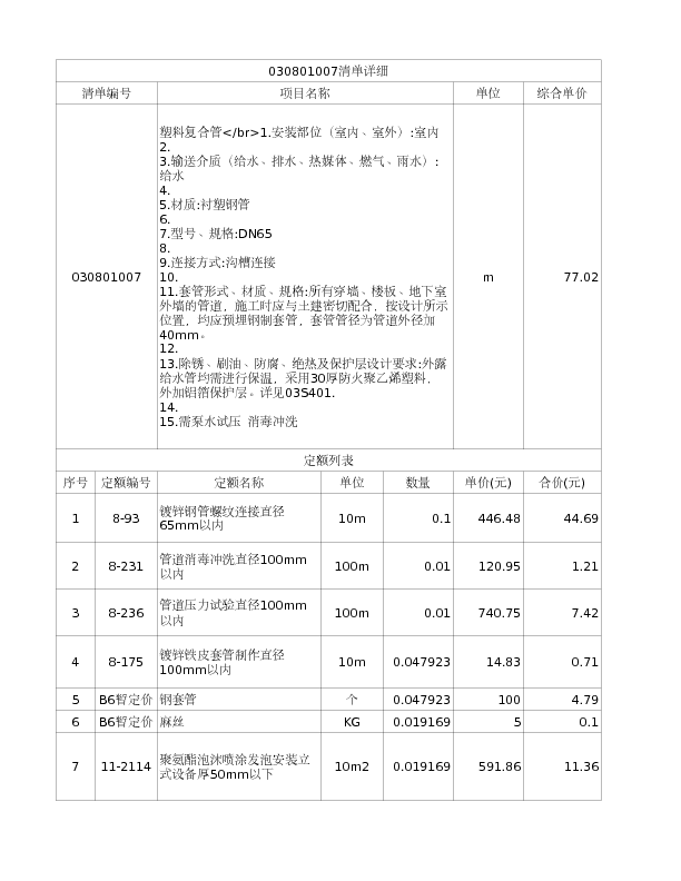 030801007  塑料复合管</br>1.安装部位（室内、室外）:室内
