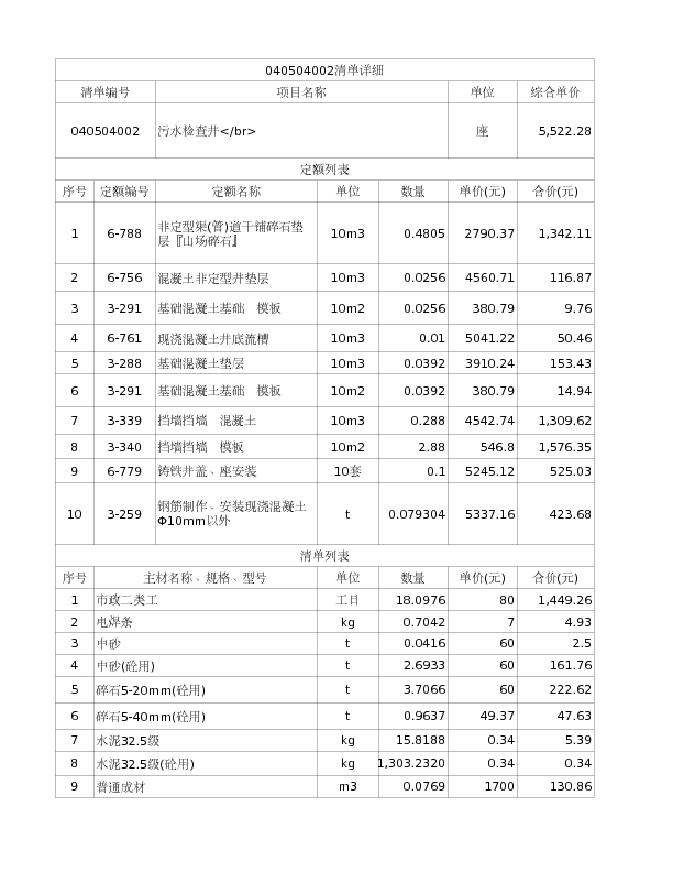 040504002  污水检查井</br>