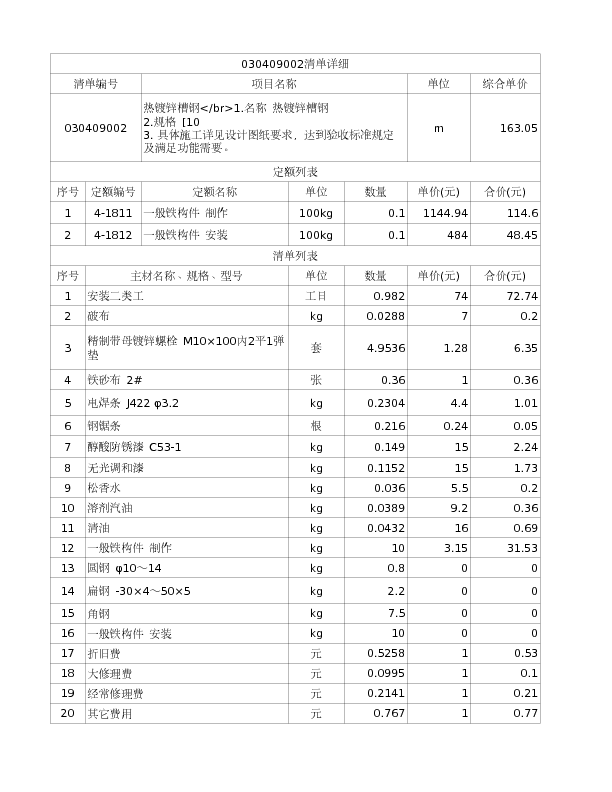 030409002  热镀锌槽钢</br>1.名称 热镀锌槽钢