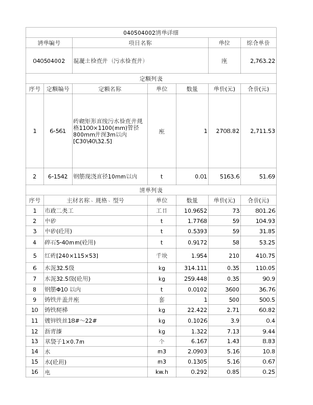 040504002  混凝土检查井（污水检查井）