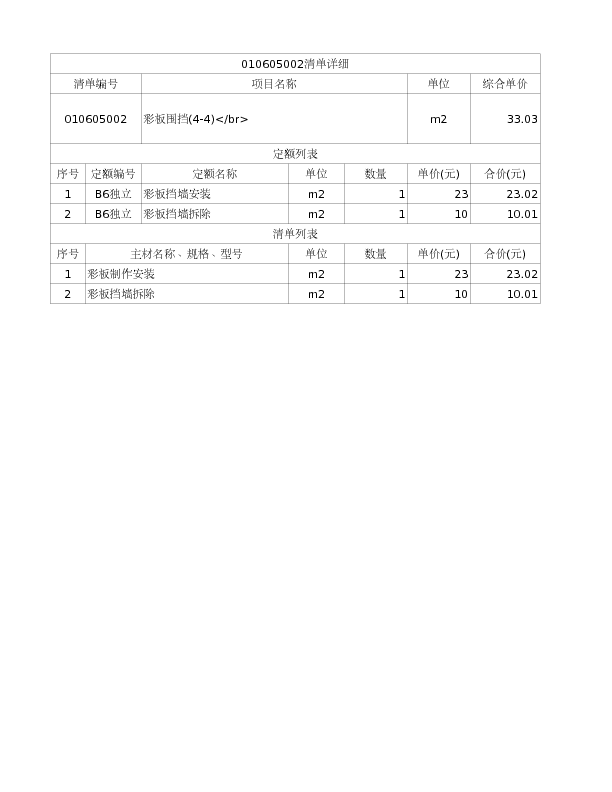 010605002  彩板围挡(4-4)</br>
