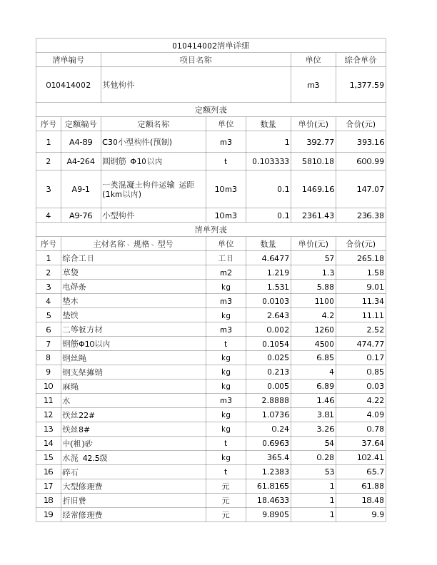 010414002  其他构件